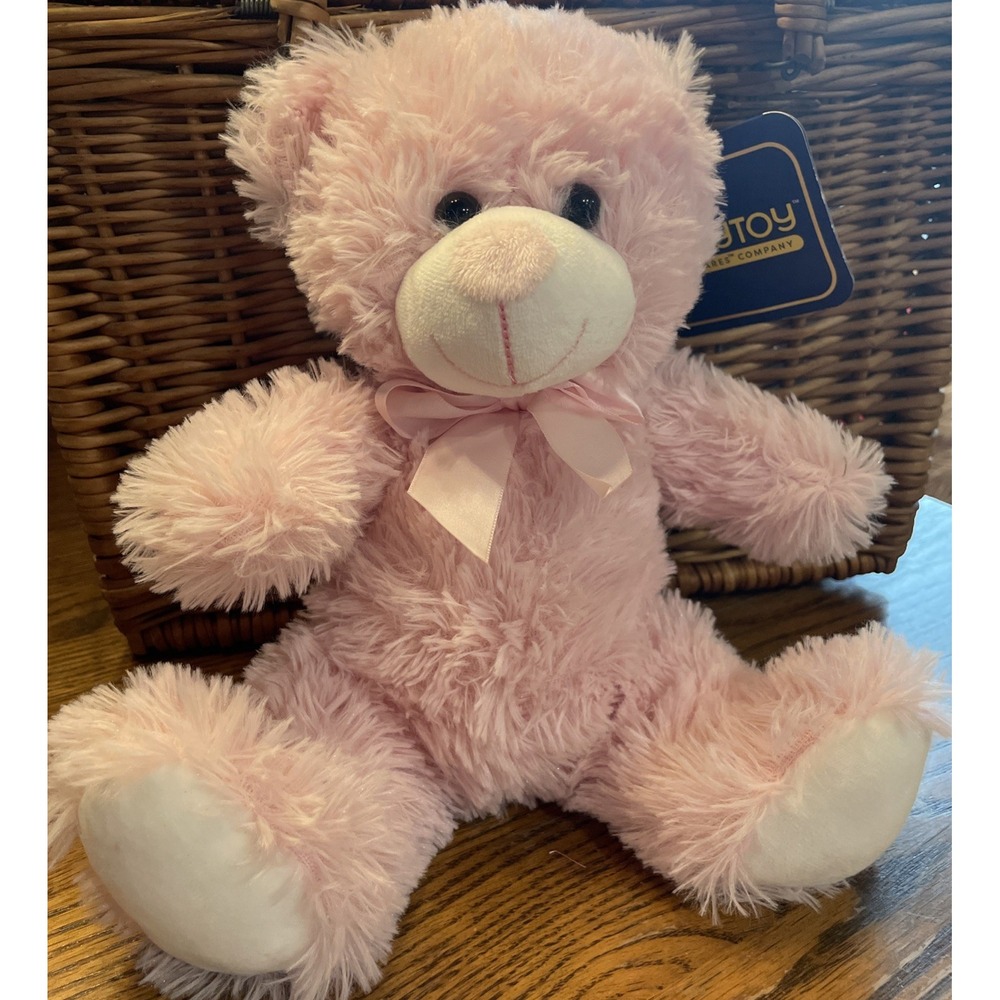 Kellytoy Pink Teddy Bear Plush Satin Bow Stuffed Animal NEW with Tag